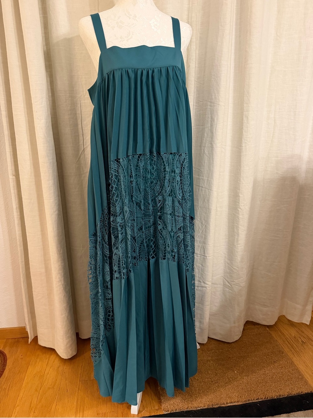 Anthropologie Teal Lace-Panel Maxi Skirt